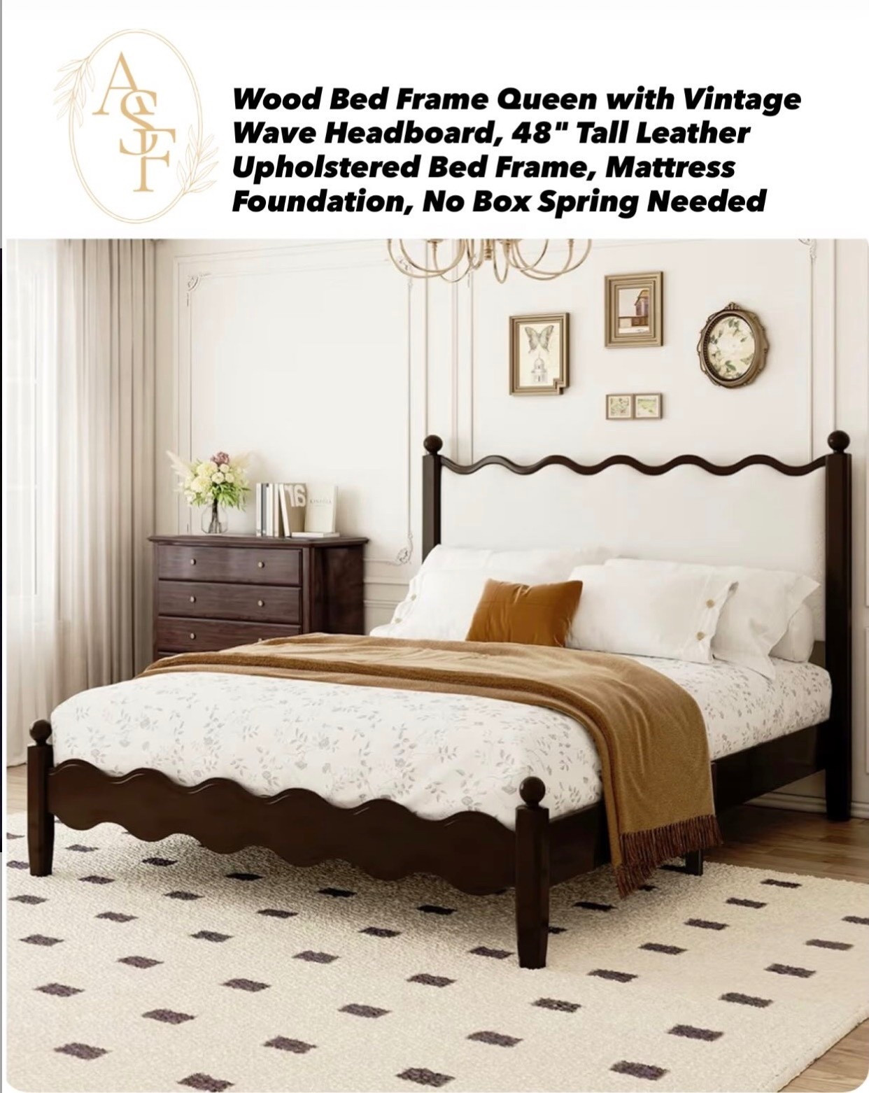 Wave Headboard, 48" Tall Leather Upholstered Bed Frame, Mattress Foundation, No Box Spring Needed

#LTKHome #LTKFindsUnder50 #LTKFindsUnder100