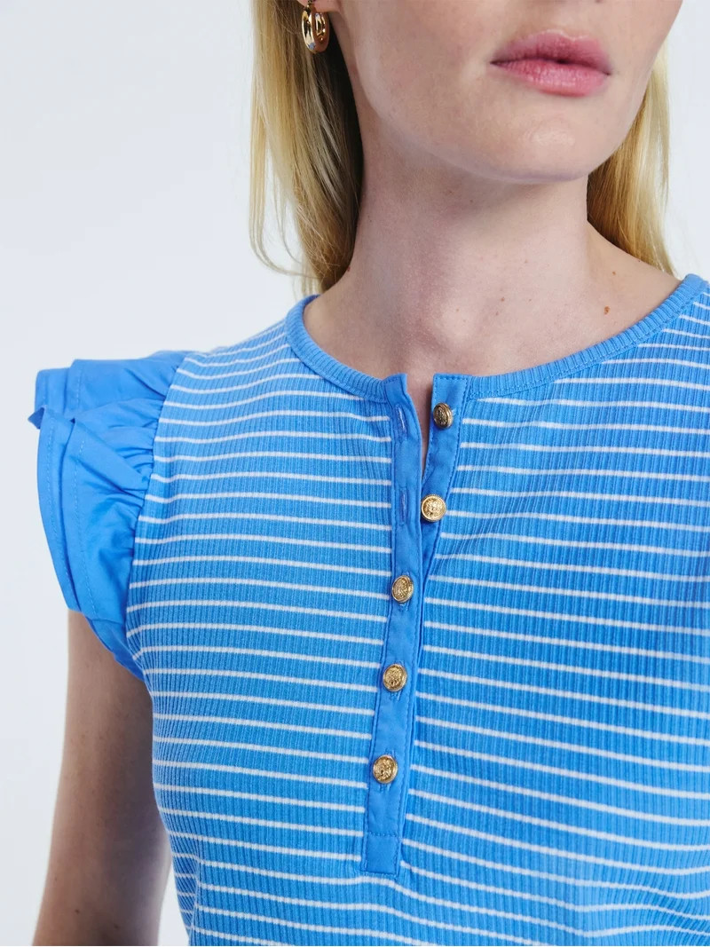 Free Assembly Women's and Women’s Plus Flutter Sleeve Henley Top, Sizes XS-4X | Walmart (US)