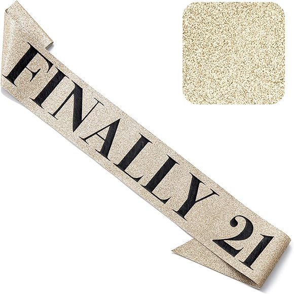 CORRURE 'Finally 21' Birthday Sash With Glitter - Gold Sash with Black Foil 21st Birthday Sash fo... | Amazon (US)