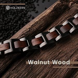 HOLZKERN Acoustic Men’s Bracelet 316L Antique Silver Stainless Steel and Walnut Wood, Adjustabl... | Amazon (US)