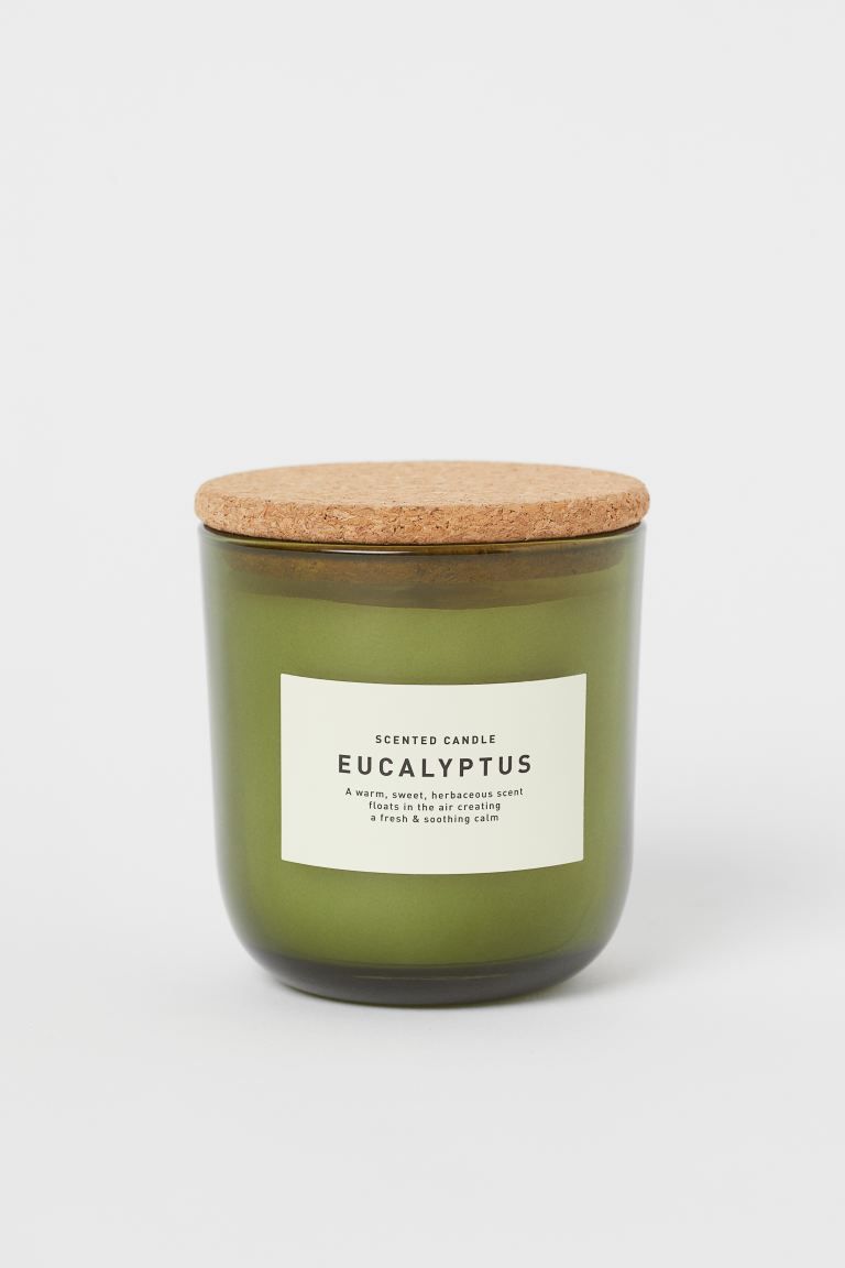 Scented candle in a glass holder with a cork lid. 290 g. Diameter 9 cm, height including lid 10 c... | H&M (UK, MY, IN, SG, PH, TW, HK)