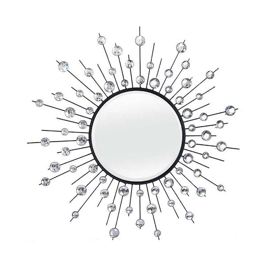 Antique Accents 32 Inch Wall Decor, Round Mirror, Sunburst Style, Metal, Silver and Black - 31.5"... | Amazon (US)