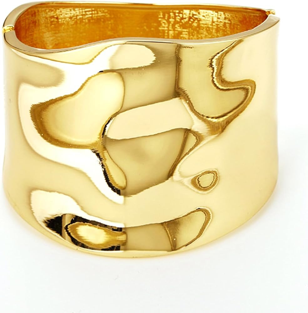 Bangle Bracelets for Women | 14K Gold Plated Trendy Wide Bracelets | Hinged Arm Cuff Bangles Chun... | Amazon (US)