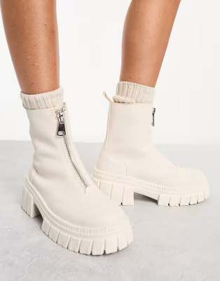 ASOS DESIGN Alliance chunky zip front boots in off-white | ASOS (Global)