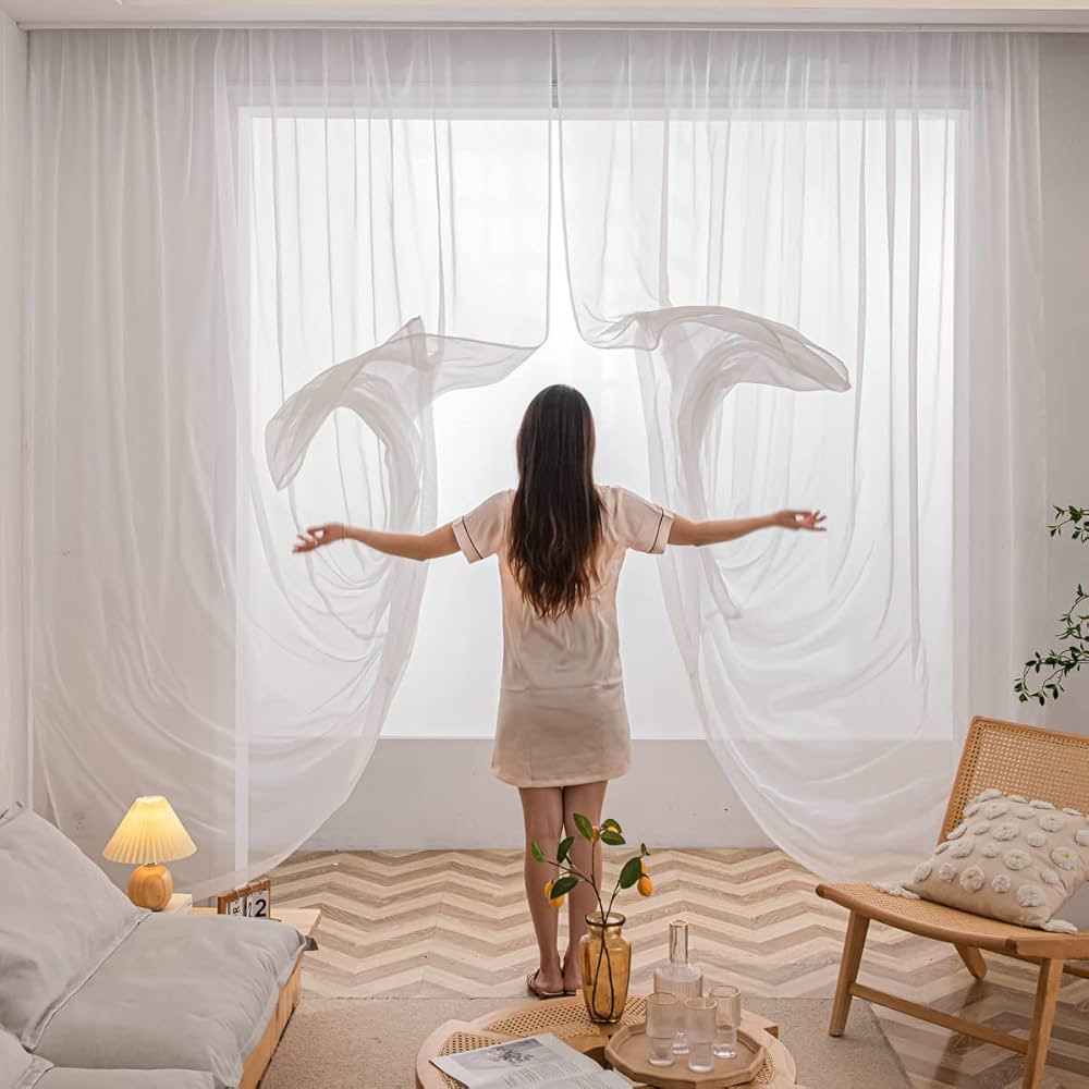 Window White Sheer Curtains 84 Inches Length 2 Panels Voile Light Filtering Sheer Curtain Panel D... | Amazon (US)