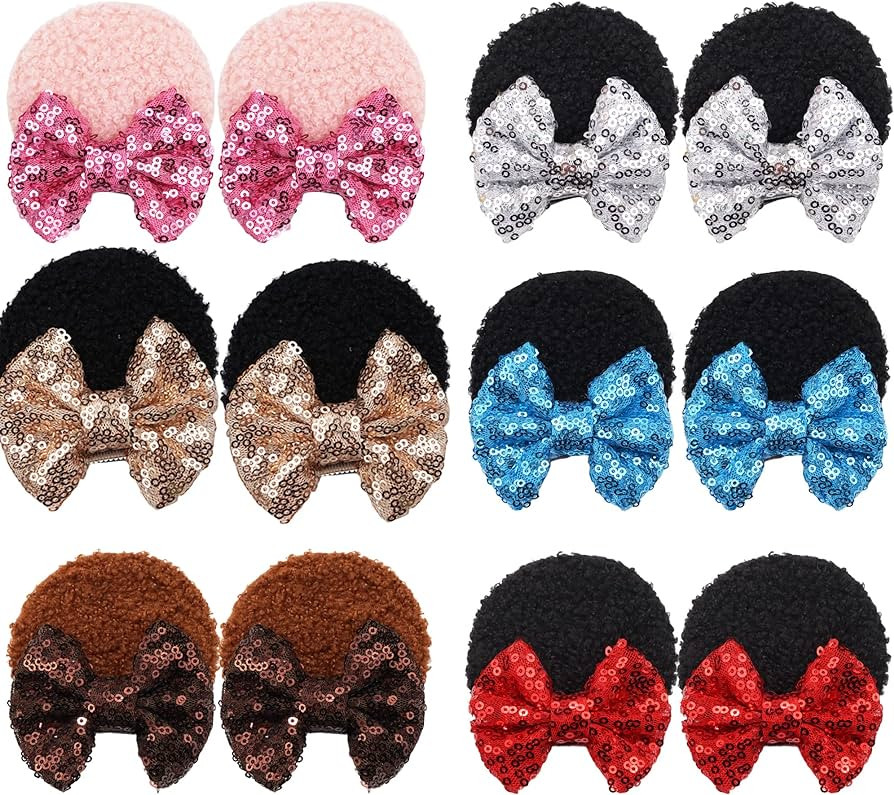 CellElection 12 PCS Sequin Mouse Ears Hair Clips Glitter Hair Bows Cute Mice Ears Hair Clips Barr... | Amazon (US)