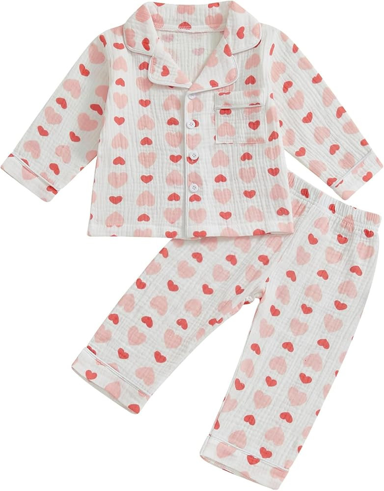 Toddler Boy Girl Valentines Pajamas Cute Heart Print Long Sleeves Shirt and Elastic Pants Loungew... | Amazon (US)