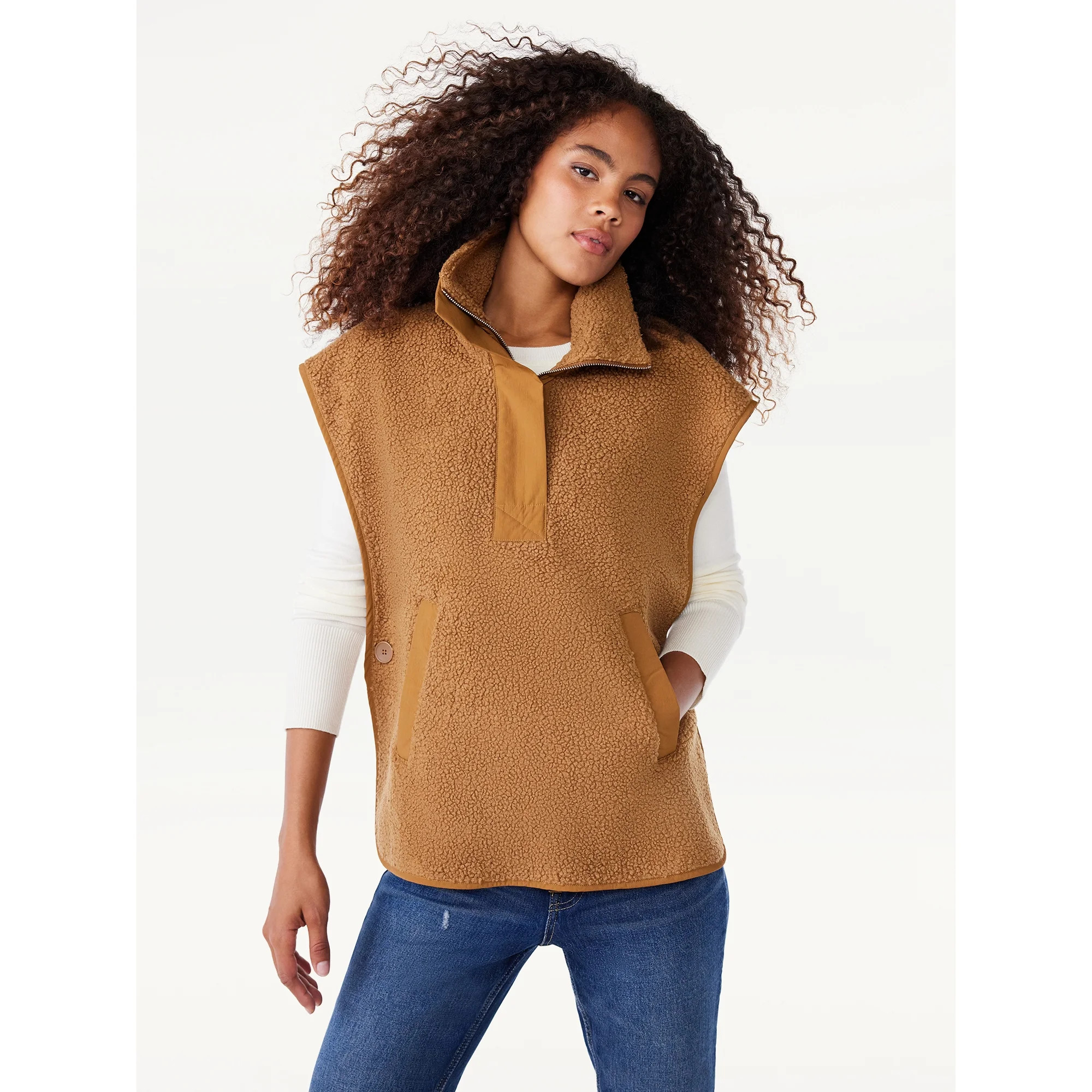 Free Assembly Women's Teddy Fleece Popover Vest, Sizes XS-XXL | Walmart (US)