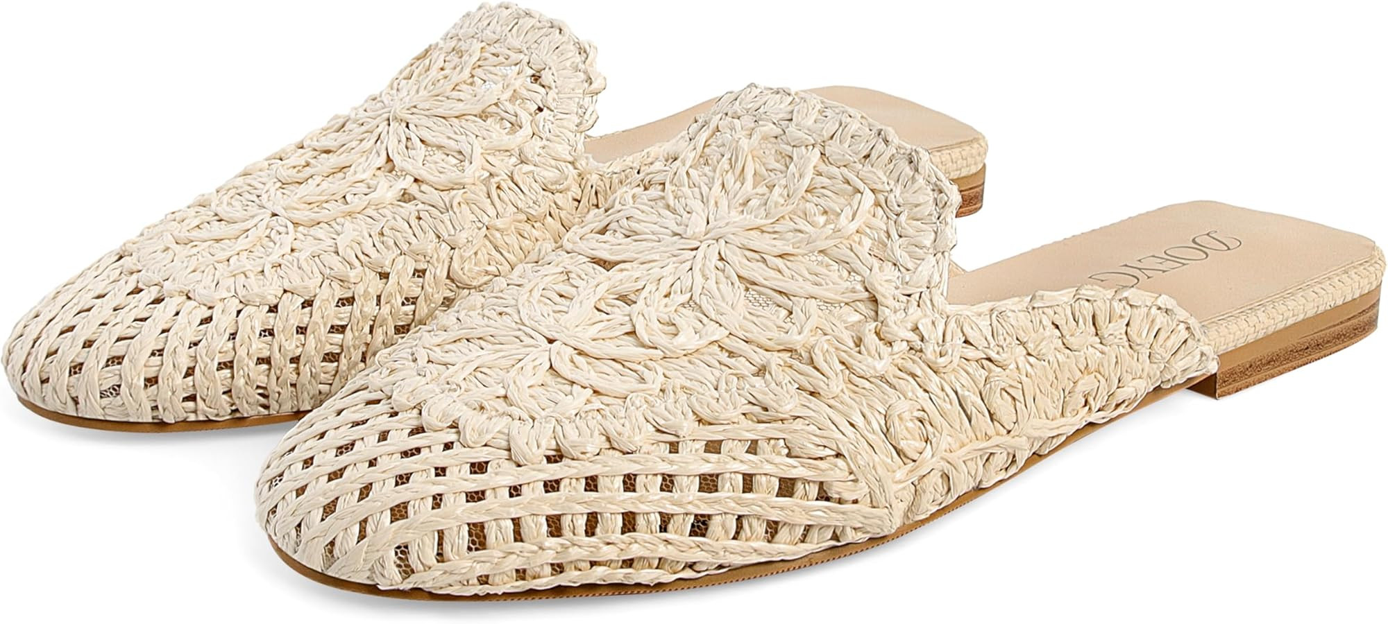 DOEYG Raffia Mules for Women Woven Square Toe Mary Jane Ballet Flats Heel Mules Dressy Comfortabl... | Amazon (US)