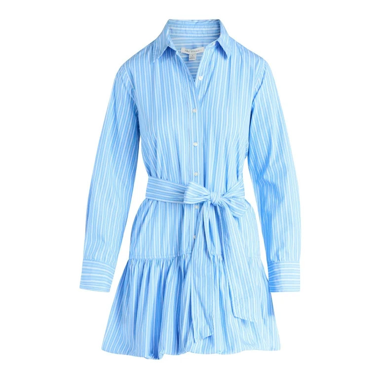 Free Assembly Women's Belted Bubble Hem Cotton Mini Dress with Long Sleeves, Sizes XS-XXL | Walmart (US)