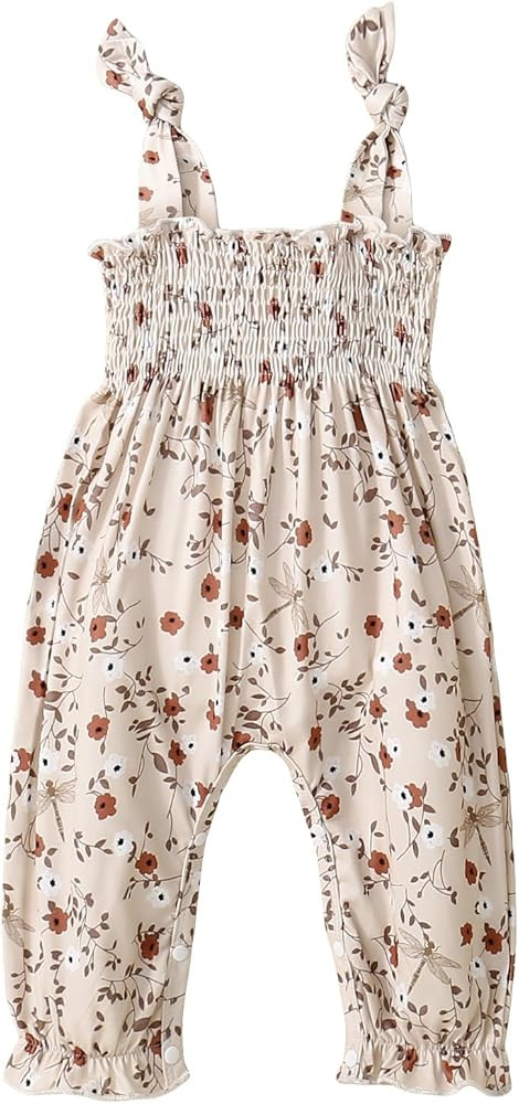 Summer One Piece Outfits Infant Baby Girl Romper Jumpsuit Sleeveless Ruffle Halter Floral Bodysui... | Amazon (US)