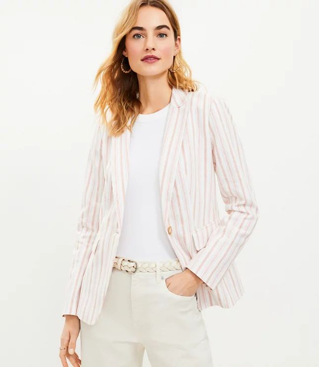 Petite Striped Linen Blend Modern Blazer | LOFT
