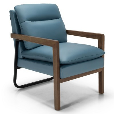 Costway Modern Accent Armchair Lounge Chair w/ Rubber Wood Legs & Steel Bracket Blue | Target