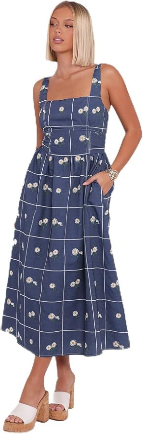 Petal & Pup Women's Yolande-midi-Dress-Blue-Floral | Amazon (US)