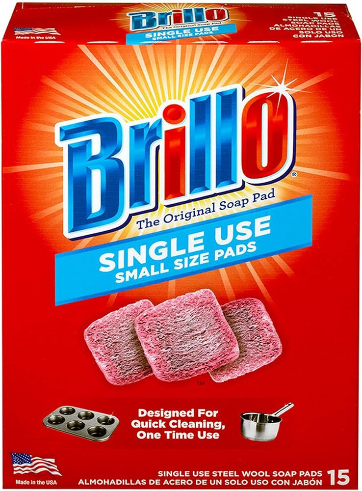 Brillo Single Use Steel Wool Soap Pads, Smaller Size Original Red Scent, 15 Count Pack of 1 | Amazon (US)