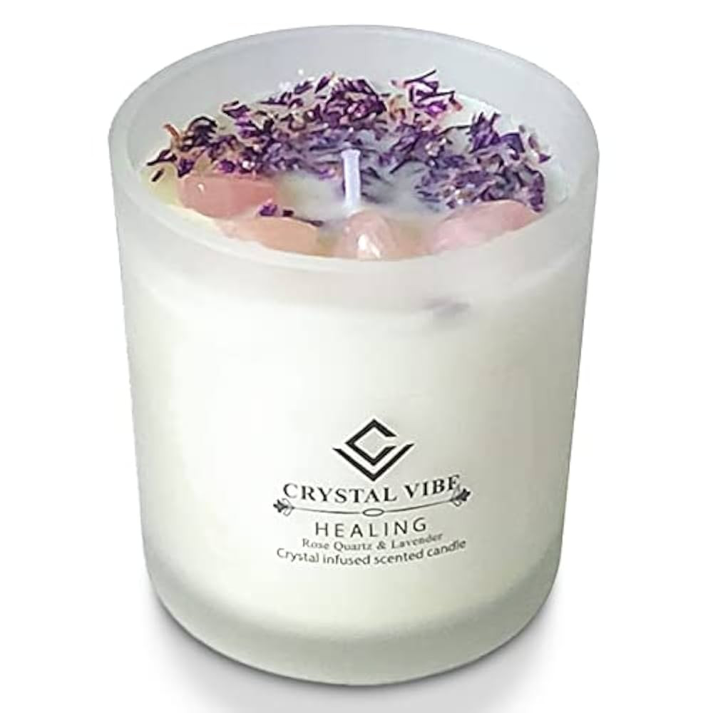 Healing Crystal Candle - Lavender Candle with Rose Quartz Crystals - Lavender Scented Candles - C... | Amazon (US)