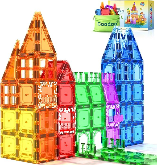 Coodoo 60 PCS Magnetic Building Tiles Kids Toys STEM Magnetic Blocks Sensory Toys Kids Games Magn... | Amazon (US)