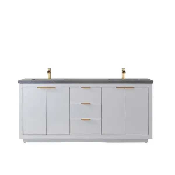 Leiza 72" Double Bath Vanity in White with Stone Countertop | Bed Bath & Beyond