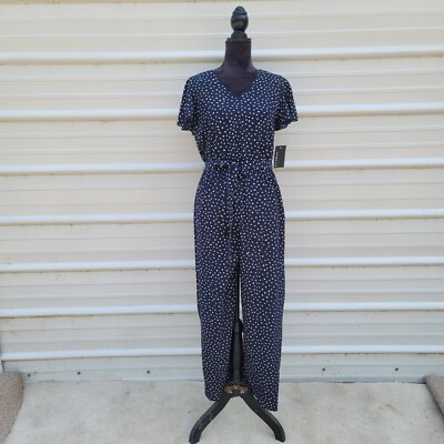 NWT En Focus Studio Women Navy Blue Polka Dot V-Neck Jumpsuit sz 6 | eBay US