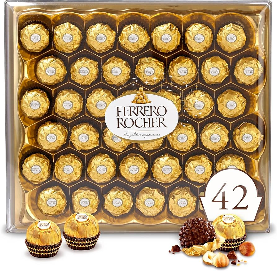 Ferrero Rocher, 42 Count, Gourmet Milk Chocolate Hazelnut, Valentine's Chocolate, Individually Wr... | Amazon (US)