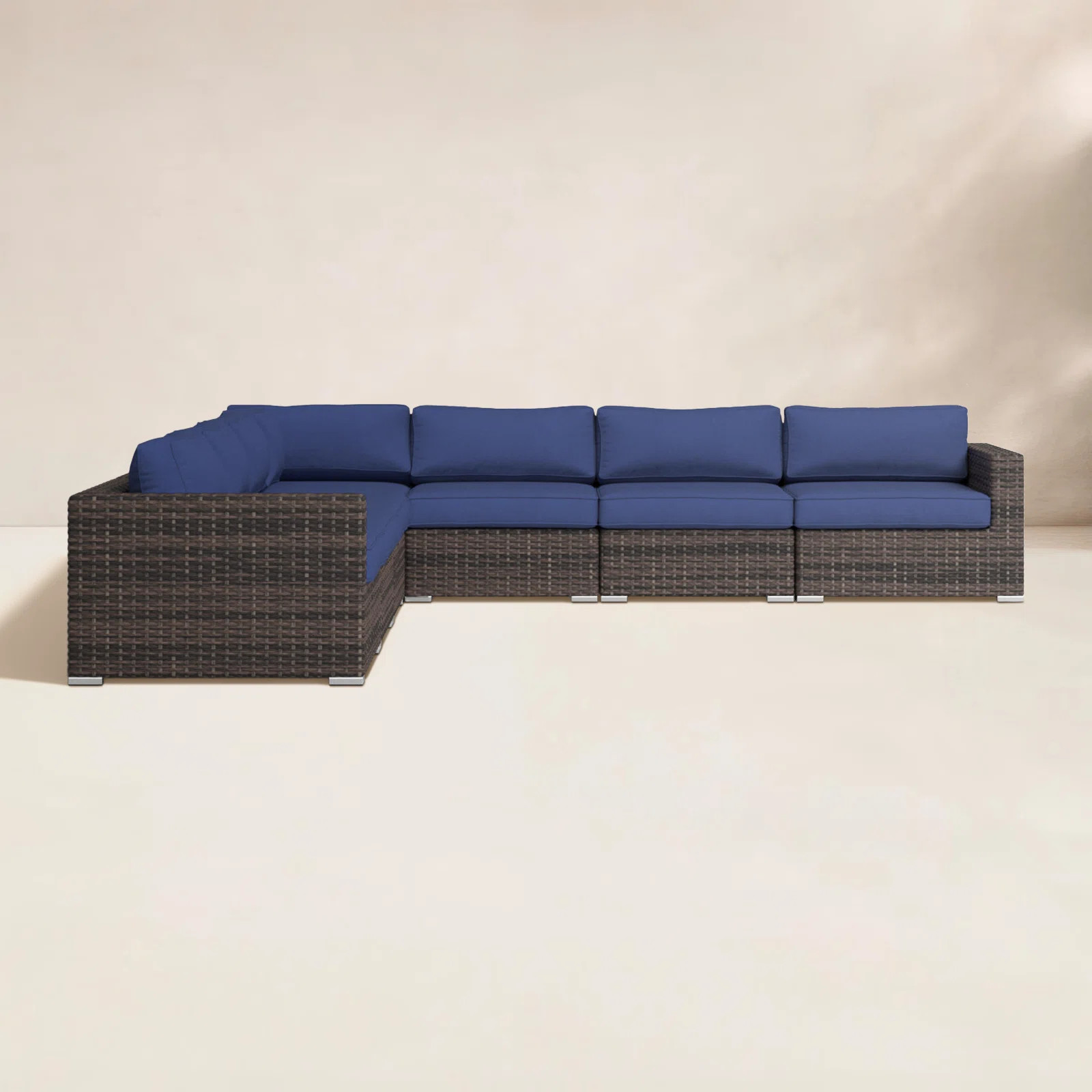 Foxtrot Fully Assembled 122'' Wide Outdoor Wicker Patio Sectional with Cushions | Joss & Main
