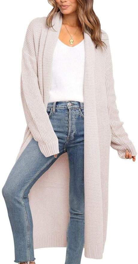 MIHOLL Women's Long Open Front Lapel Chunky Knit Cardigan Sweater with Pockets | Amazon (US)