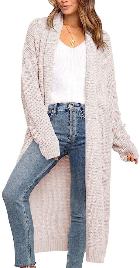 MIHOLL Women's Long Open Front Lapel Chunky Knit Cardigan Sweater with Pockets | Amazon (US)