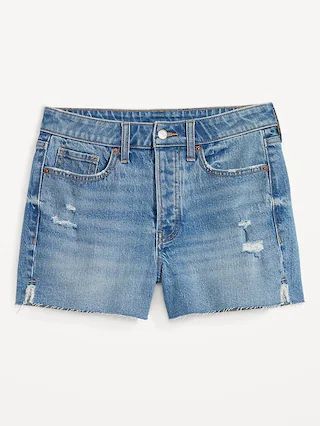 High-Waisted Button-Fly O.G. Straight Ripped Side-Slit Jean Shorts for Women -- 3-inch inseam | Old Navy (US)
