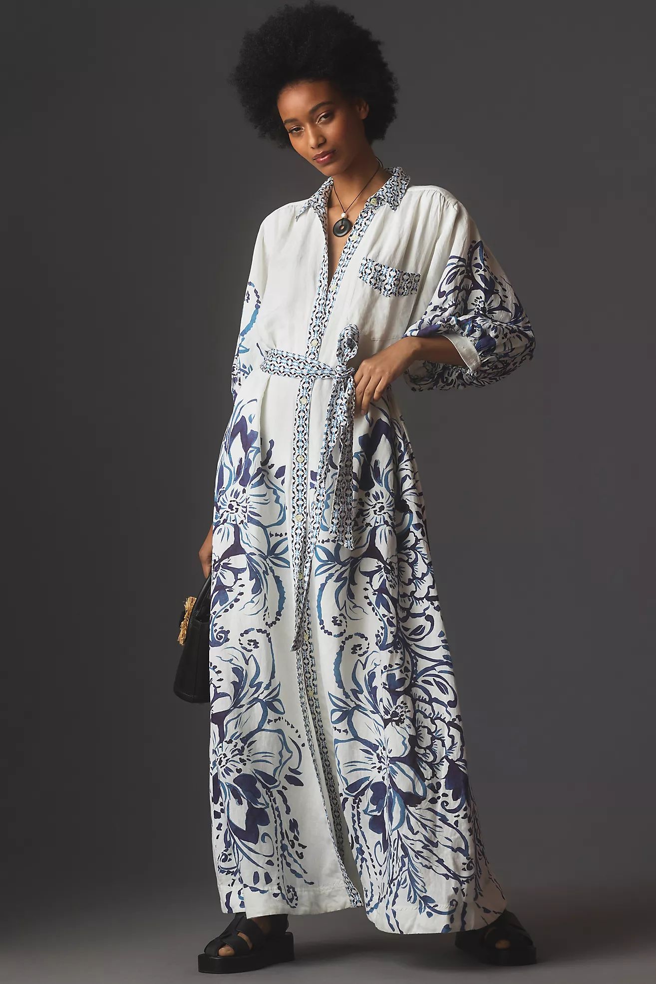 Maeve Button-Front Belted Maxi Shirt Dress | Anthropologie (US)