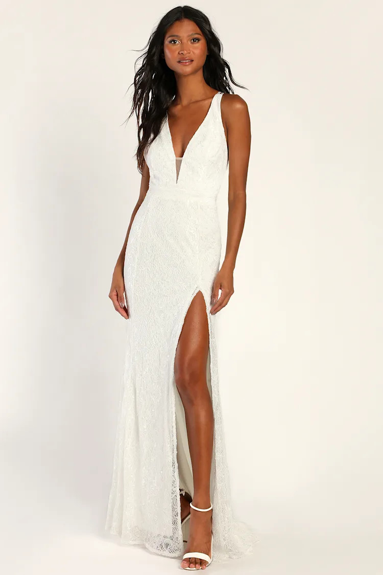 Eternally Romantic White Lace Backless Mermaid Maxi Dress | Lulus (US)