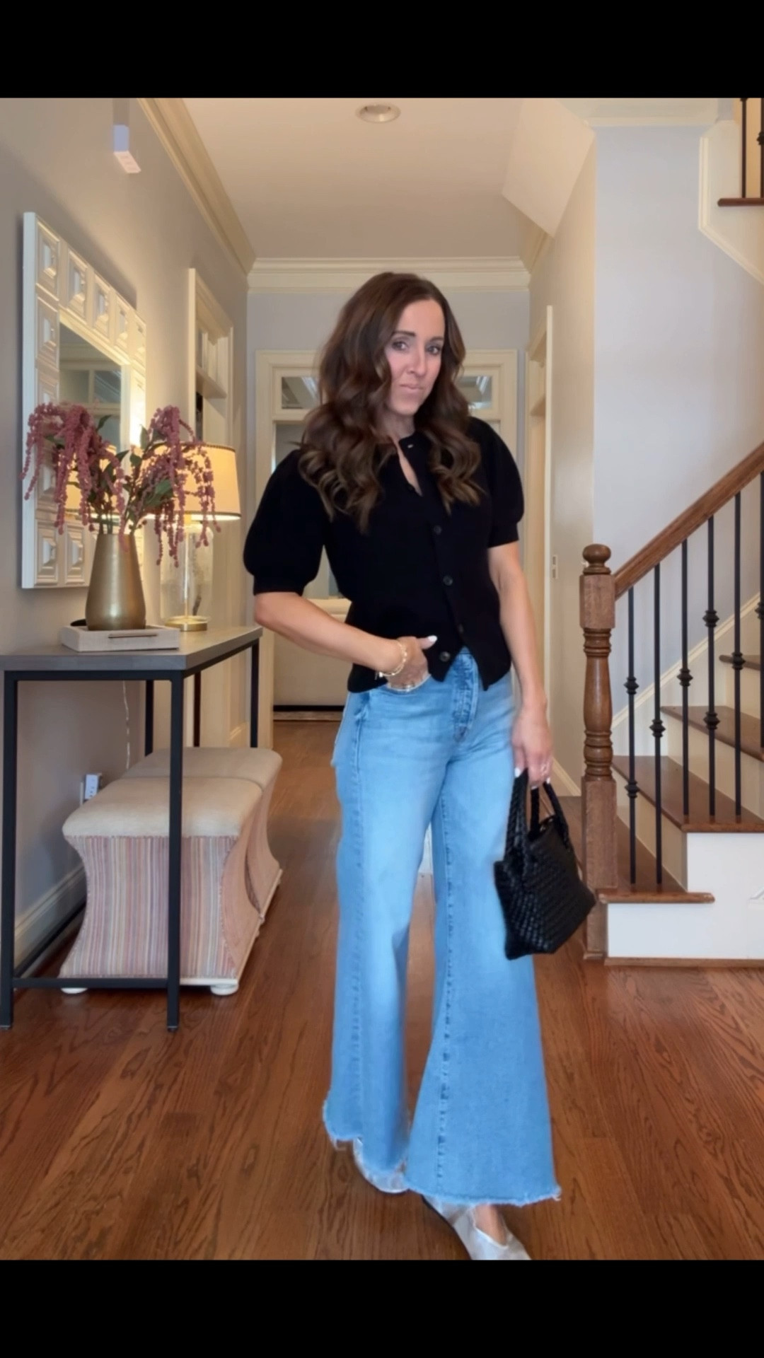 Short sleeve sweater cardigan. Spring cardigan. Silver mesh flats. 
Sweater S. Jeans TTS, 25. Shoes TTS

#LTKOver40 #LTKSeasonal