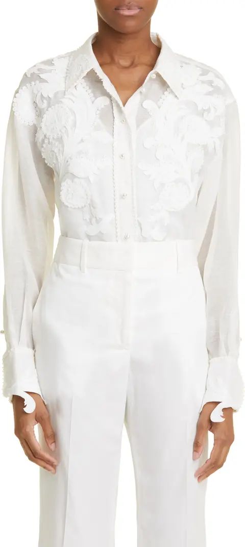 Zimmermann Tama Filigree Linen & Silk Button-Up Shirt | Nordstrom | Nordstrom