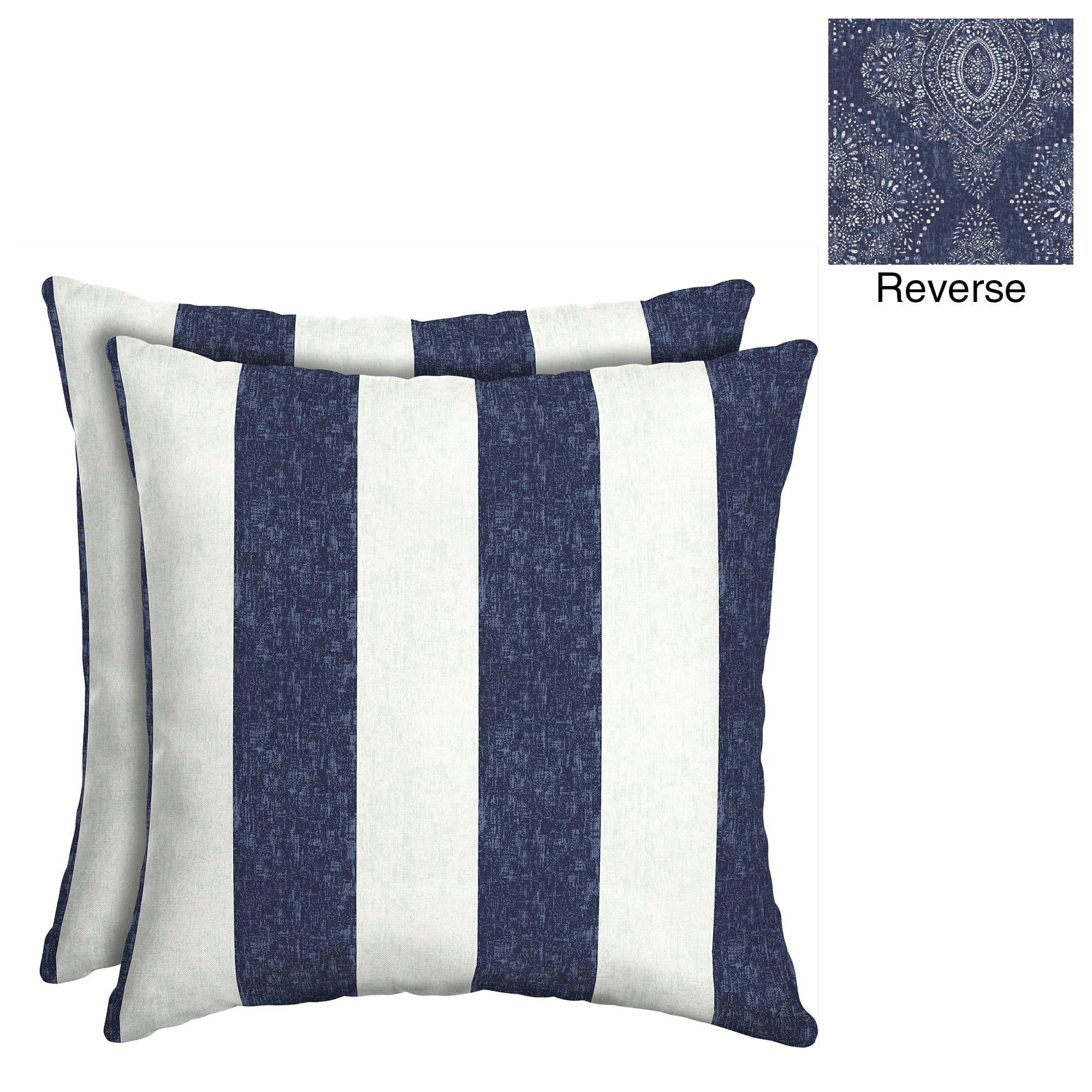 Better Homes & Gardens Blue Pointelized Ogee Stripe 16 in. Square Outdoor Toss Pillow - Set of 2 | Walmart (US)