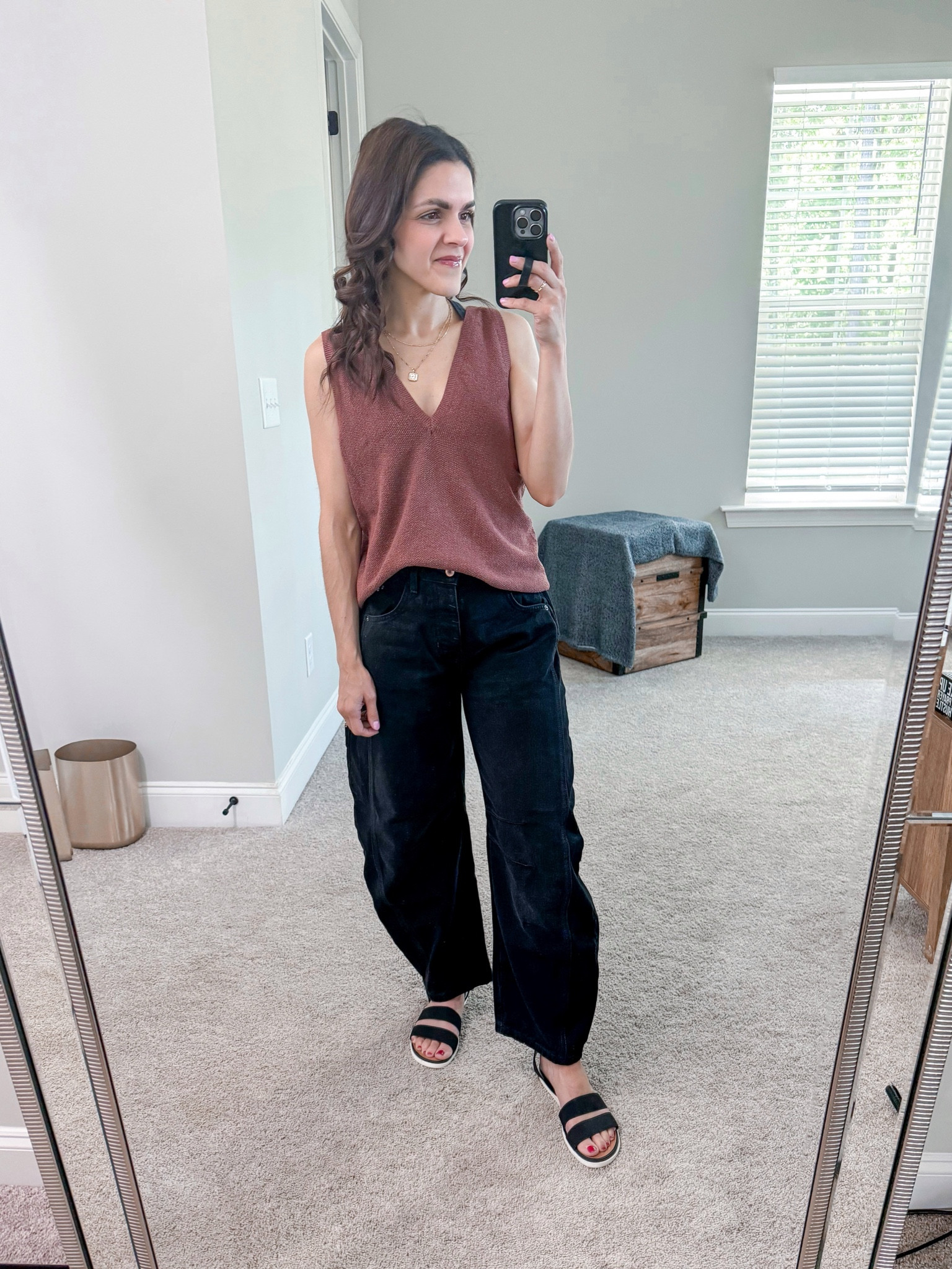 #ootd | sweater tank, barrel jeans, strap sandals 

#LTKStyleTip