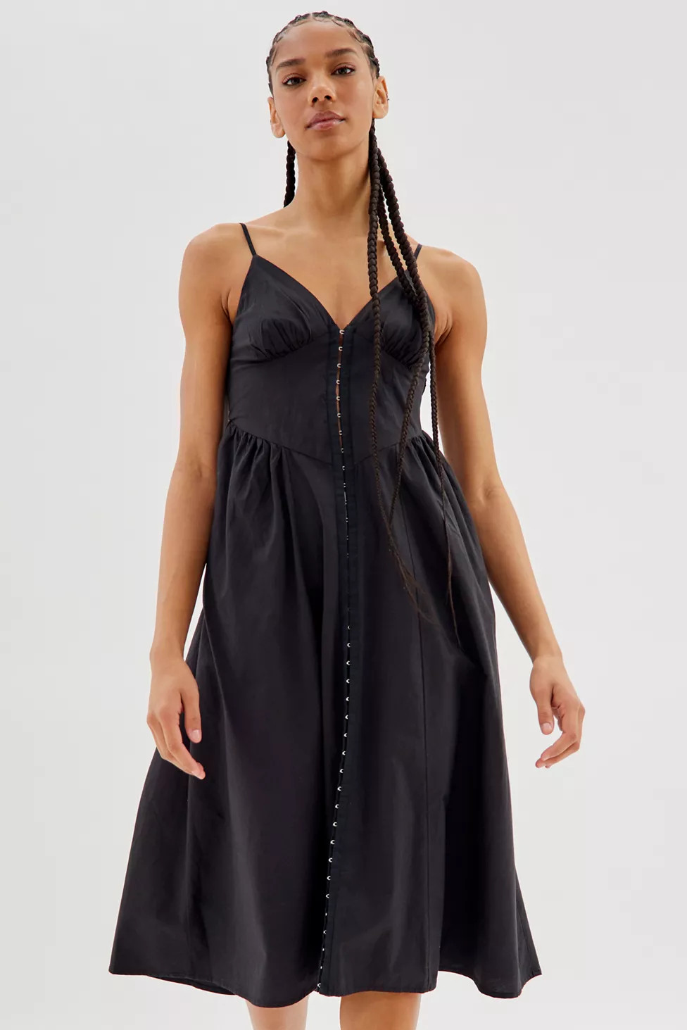 UO Cedar Poplin Corset Midi Dress | Urban Outfitters (US and RoW)