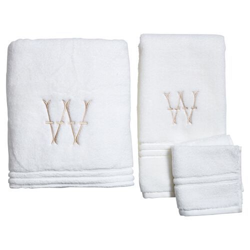 Harper Monogram Bath Towel Set, Sand | One Kings Lane