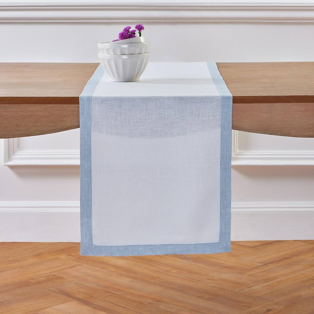 Solino Home Chambray Blue and White Linen Table Runner 72 Inches Long - Classic, 100% Pure Linen ... | Amazon (US)