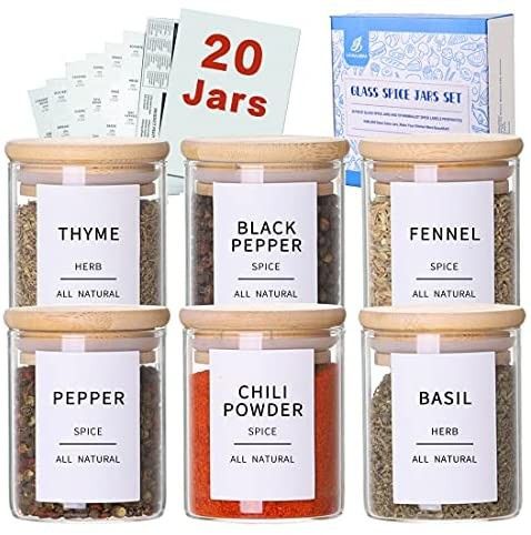 Glass Spice Jars with Bamboo Lids - 20 Pcs Thicken(2.4mm) 4oz Airtight Seasoning Containers with ... | Amazon (US)