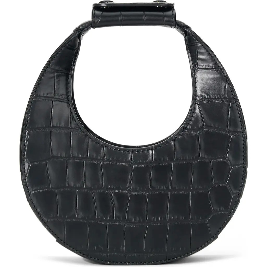 STAUD Good Night Moon Croc Embossed Leather Top Handle Bag in Black Croco at Nordstrom | Nordstrom