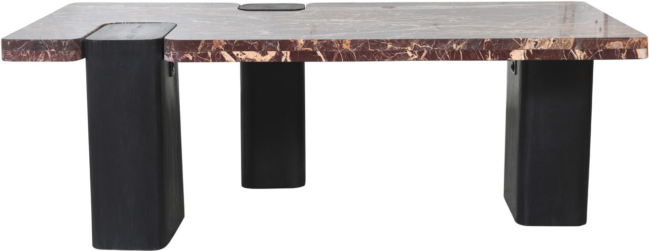 Ravenna Genuine Marble Top and Oak Wood Base Coffee Table In Burgundy and Black | 1stopbedrooms