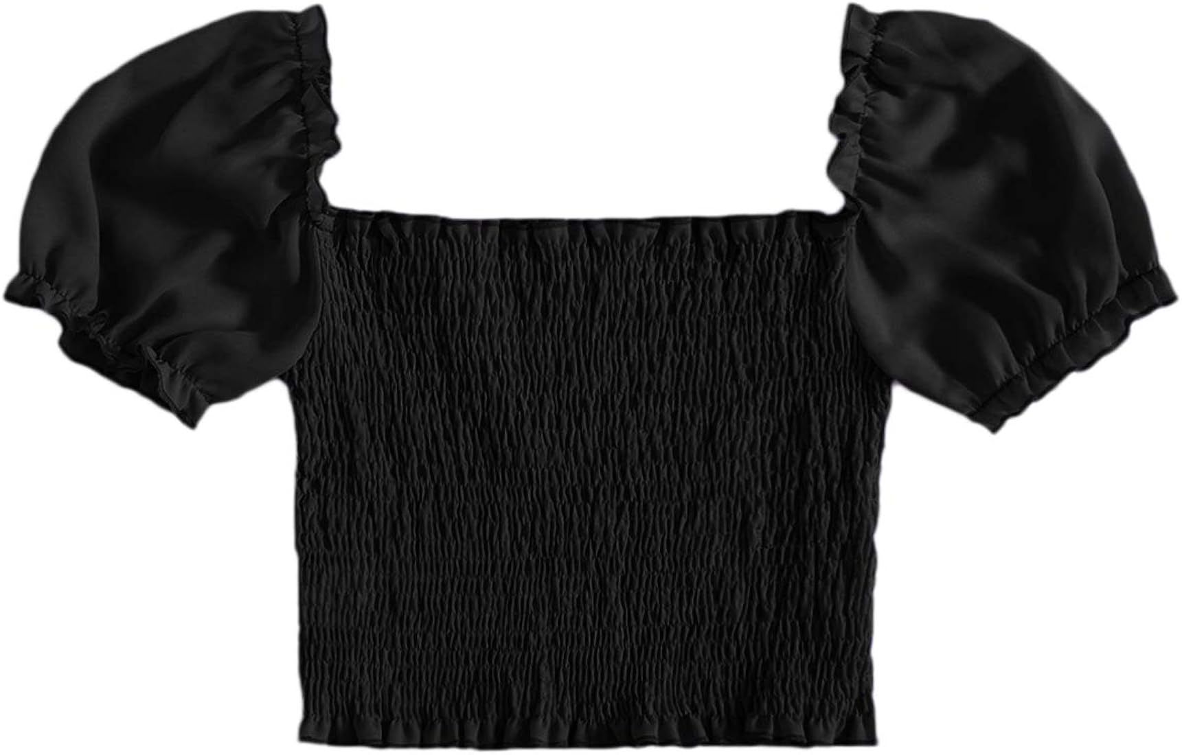 SweatyRocks Women's Puff Short Sleeve Square Neck Shirred Blouse Crop Top | Amazon (US)