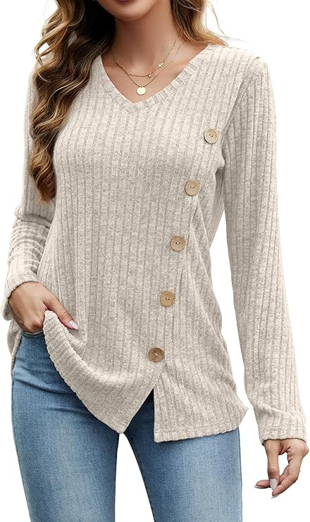 Dimur Sweaters for Women Trendy 2025 Long Sleeve Shirts Ligheweight Sweatshirt Loose Fit Tunic To... | Amazon (US)