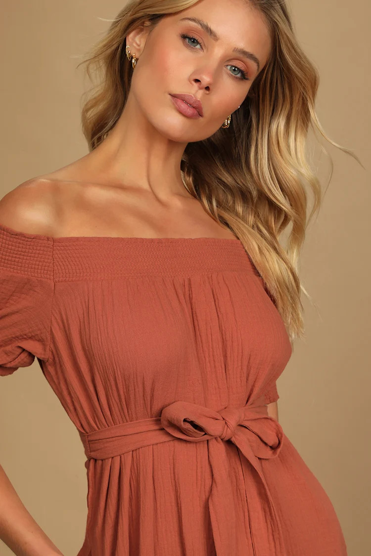 Ready for Sunshine Rust Orange Off-the-Shoulder Maxi Dress | Lulus