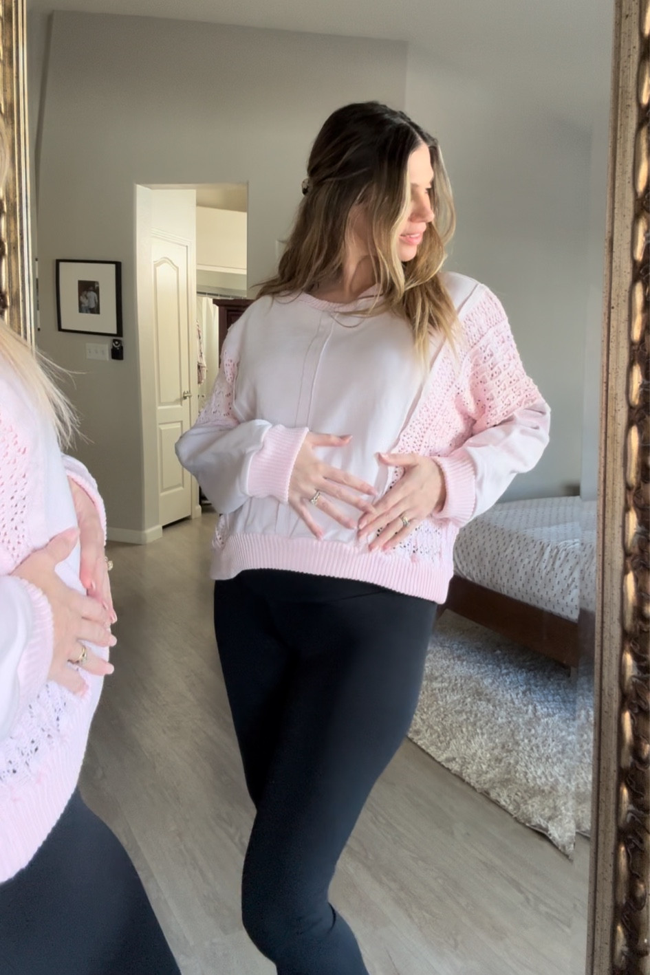 Beautiful Pink Lace French Top. I’m 5’9 wearing a medium. 

#LTKBaby #LTKBump #LTKFamily