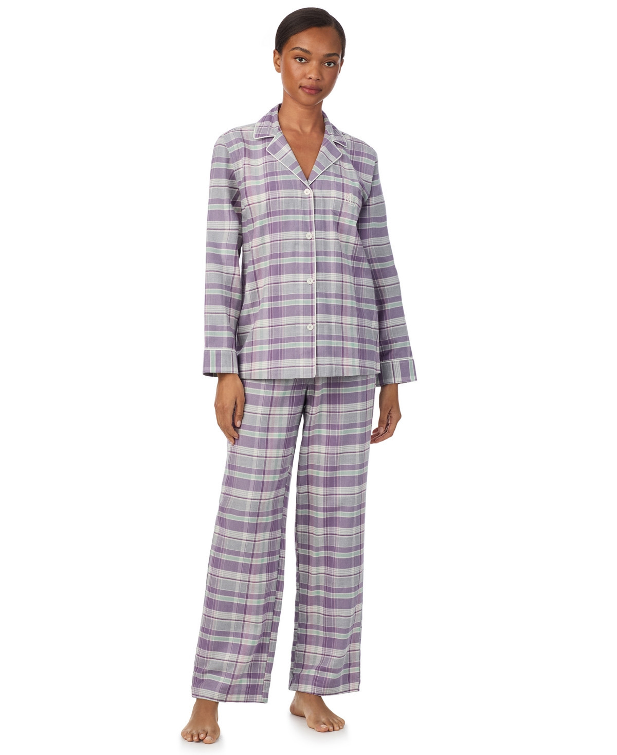 Lauren Ralph Lauren Women's 2-Piece Striped Pajama Top and Pant Set - Purple Stripe | Macy's