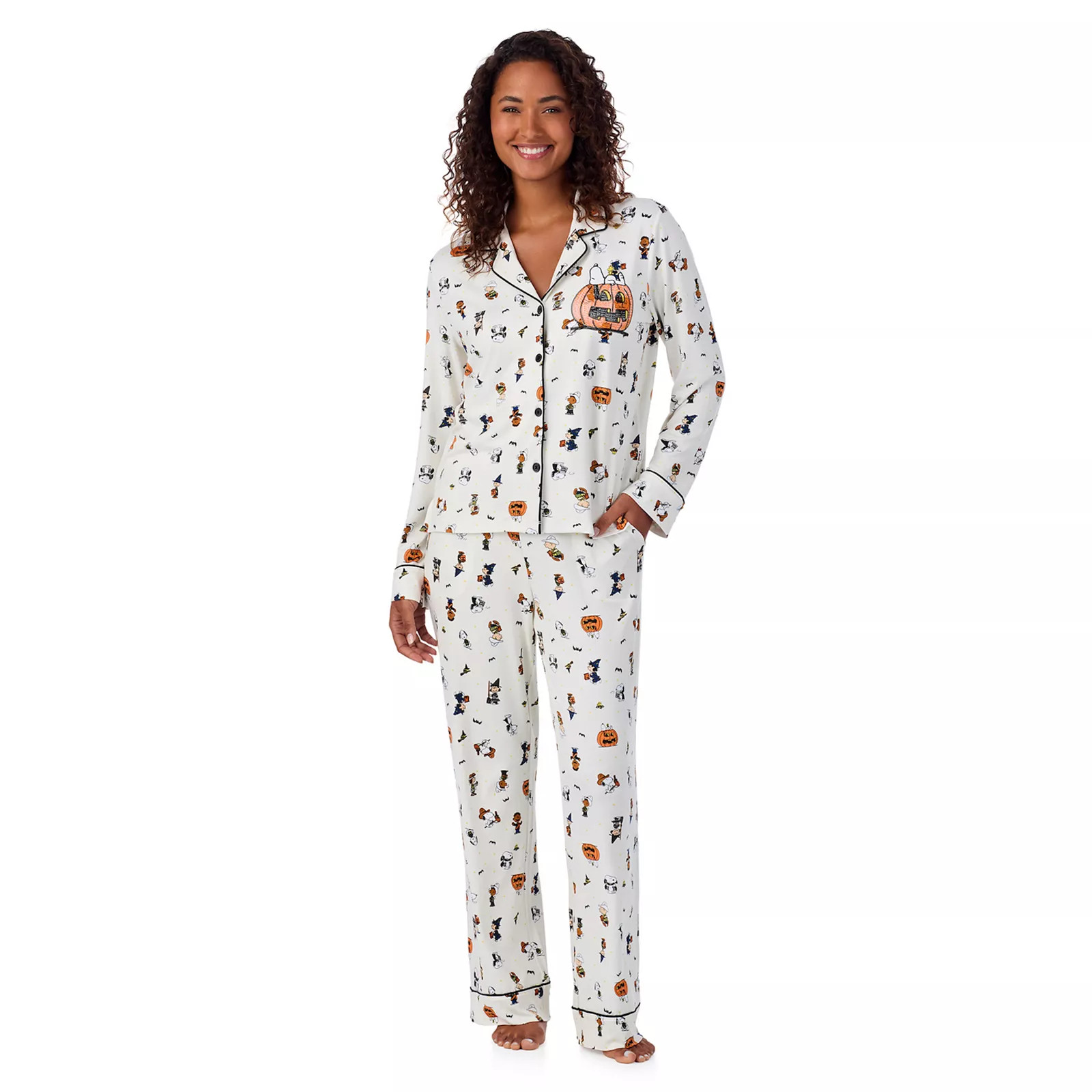Women's Beauty Sleep Social Marcie Peanuts Halloween Long Sleeve Top & Pants Pajama Set | Kohl's