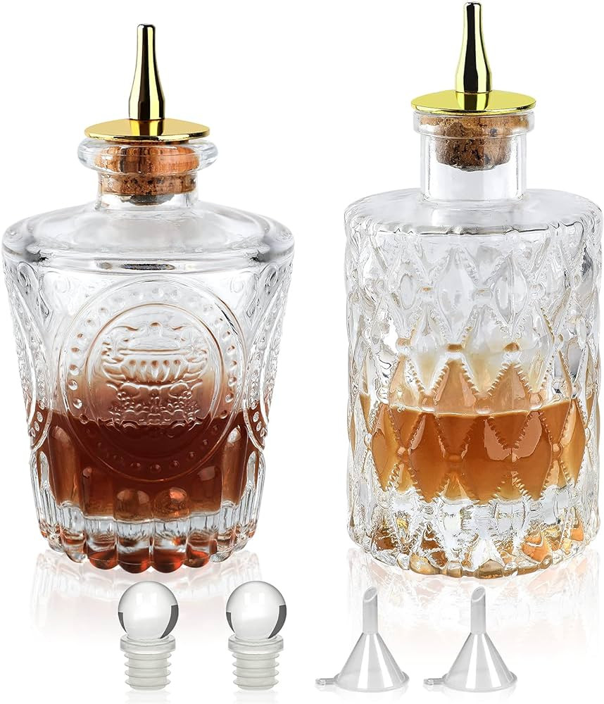 LINALL Bitters Bottle- Set of 2 Glass Dasher Bottle, Decorative Bottles with Zinc Alloy Dash Top ... | Amazon (US)