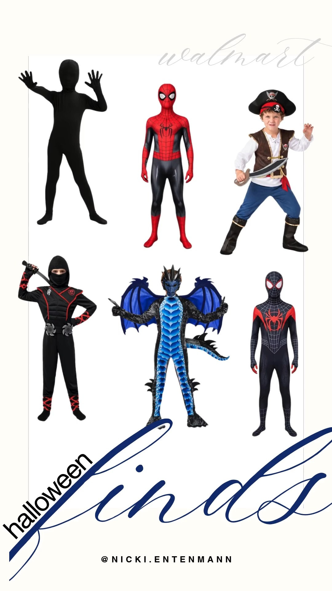 Walmart's boys' Halloween costume lineup features action-packed and spooky favorites like a stealthy black ninja, classic Spider-Man, Miles Morales, a swashbuckling pirate, a mythical blue dragon, and a spooky shadow bodysuit. These budget-friendly options make gearing up for trick-or-treating fun, easy, and affordable.

#walmart #walmartfinds #halloweencostumes #kidscostumes #spookyseason #trickortreat 

 #LTKSeasonal #LTKSaleAlert #LTKKids