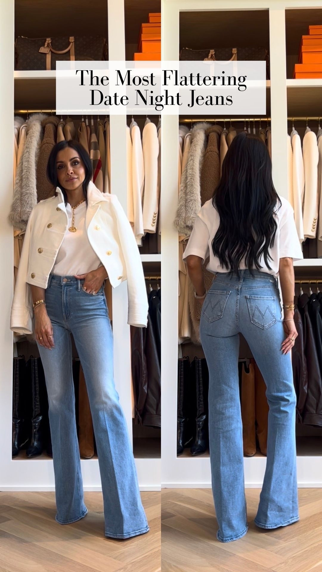 The most flattering date night jeans yet 
Mother flare denim wearing a 23
Target white T-shirt, wearing an XS
Zara white jacket back in stock wearing an XS
Gucci necklace

#LTKootd #LTKOver40 #LTKPetite