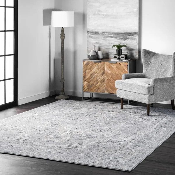Edwa Traditional Power Loom Performance Light Gray Rug | Wayfair North America